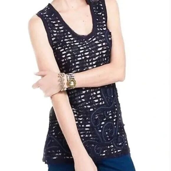 Anthropologie Meadow Rue Lace Overlay Striped Top (M) - Picture 1 of 10